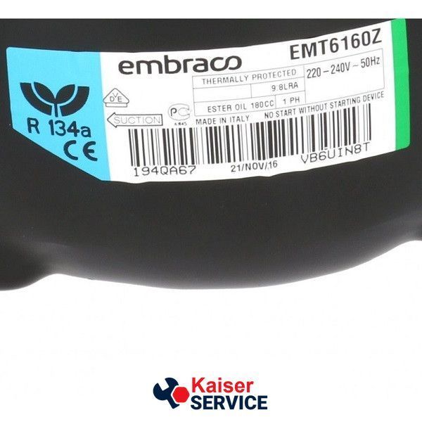 Компресор для холодильника EMBRACO ASPERA EMT6160Z R134a 732W (з пусковим реле CSIR) 11088405 фото