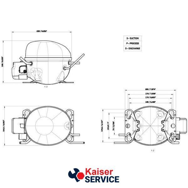 Компресор для холодильника EMBRACO ASPERA EMT6160Z R134a 732W (з пусковим реле CSIR) 11088405 фото