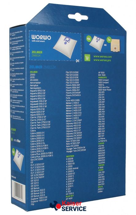 Набор мешков из микроволокна (4 шт.) WORWO для пылесоса синий ZELMER (ZMB02K) 278261 фото