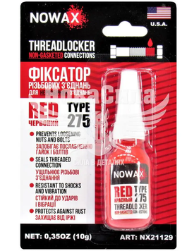 Фіксатор різьблення для побутової техніки THREADLOCKER RED NX21129 10g NOWAX червоний (NX21129) 353981 фото