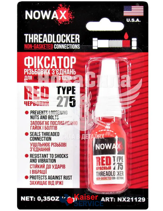 Фиксатор резьбы для бытовой техники THREADLOCKER RED NX21129 10g NOWAX красный (NX21129) 353981 фото
