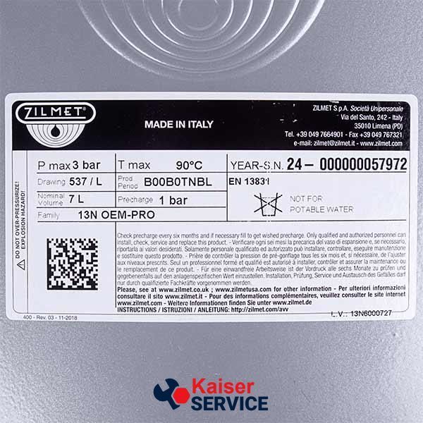Розширювальний бак Zilmet 7л 3/8" для газового котла ARISTON UNO, ACO, Microsystem 65101719 11058550 фото