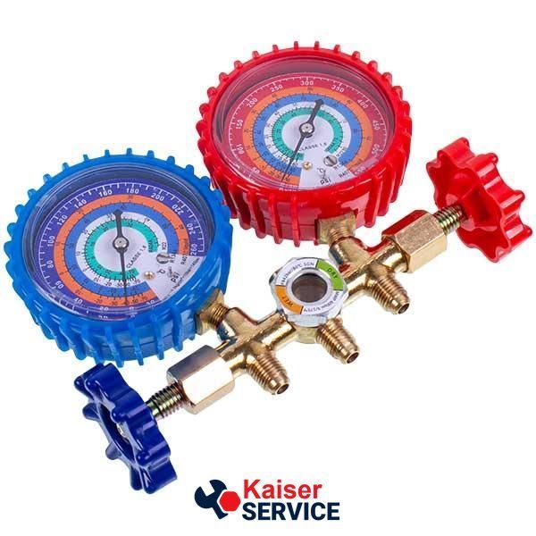 Манометрический коллектор 2- вентильный XM-R572G R-410 (R-22 R-134 R-404) + шланги 3шт.x1800mm 616780 фото