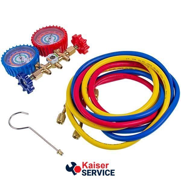 Манометрический коллектор 2- вентильный XM-R572G R-410 (R-22 R-134 R-404) + шланги 3шт.x1800mm 616780 фото