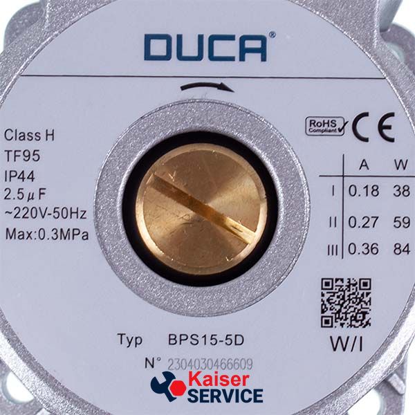 Насос циркуляционный Duca BPS15-5D 84W D=21mm (обратное вращение) для газового котла 493032 фото