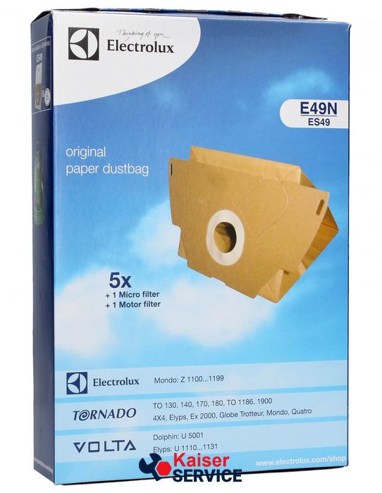 Набор мешков бумажных (5 шт.) E49N + фильтр мотора + выходной для пылесоса ELECTROLUX (9001955799) 402240 фото
